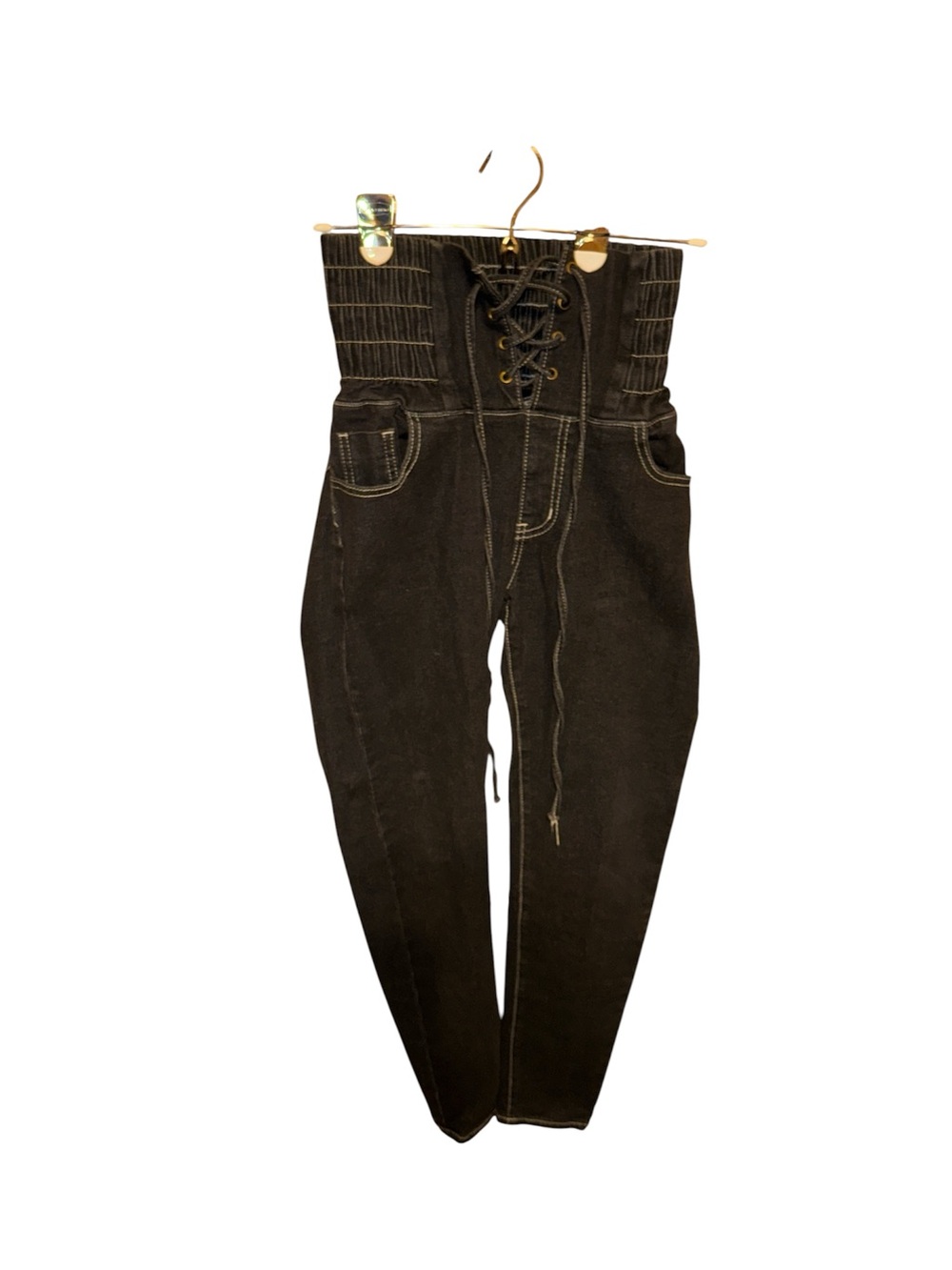 High-Waist Black Skinny Jeans with Lace-Up Front